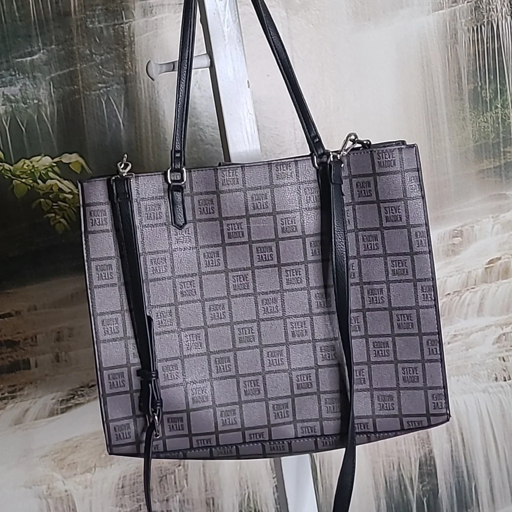 Steve Madden oversized over the shoulder tote bag purse faux leather black bag